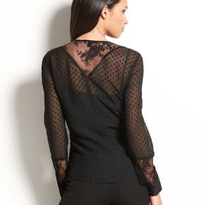 ANN TAYLOR Rocker/Chic Sheer Lace Black Blouse NWT